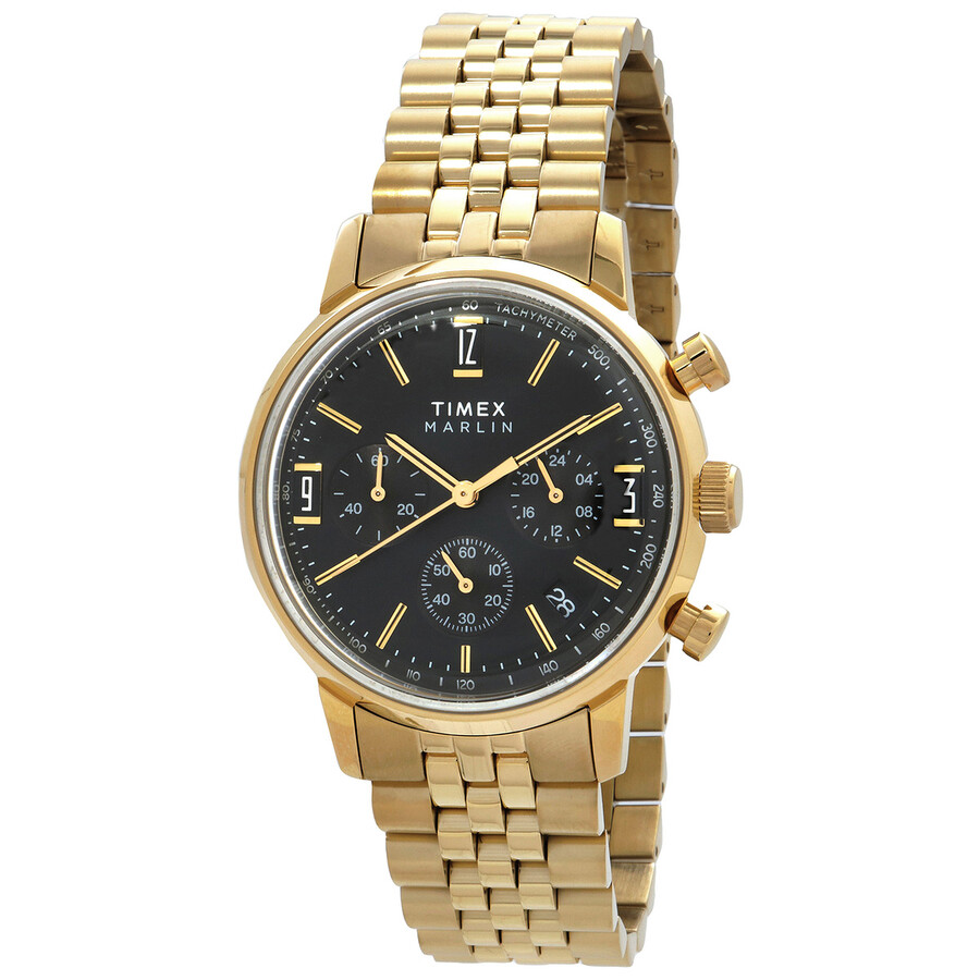 Timex Marlin ウオッチ メンズ 石英 クロノグラフ 黒いこと文字記号盤 ゴールド ステンレス鋼スチール写真