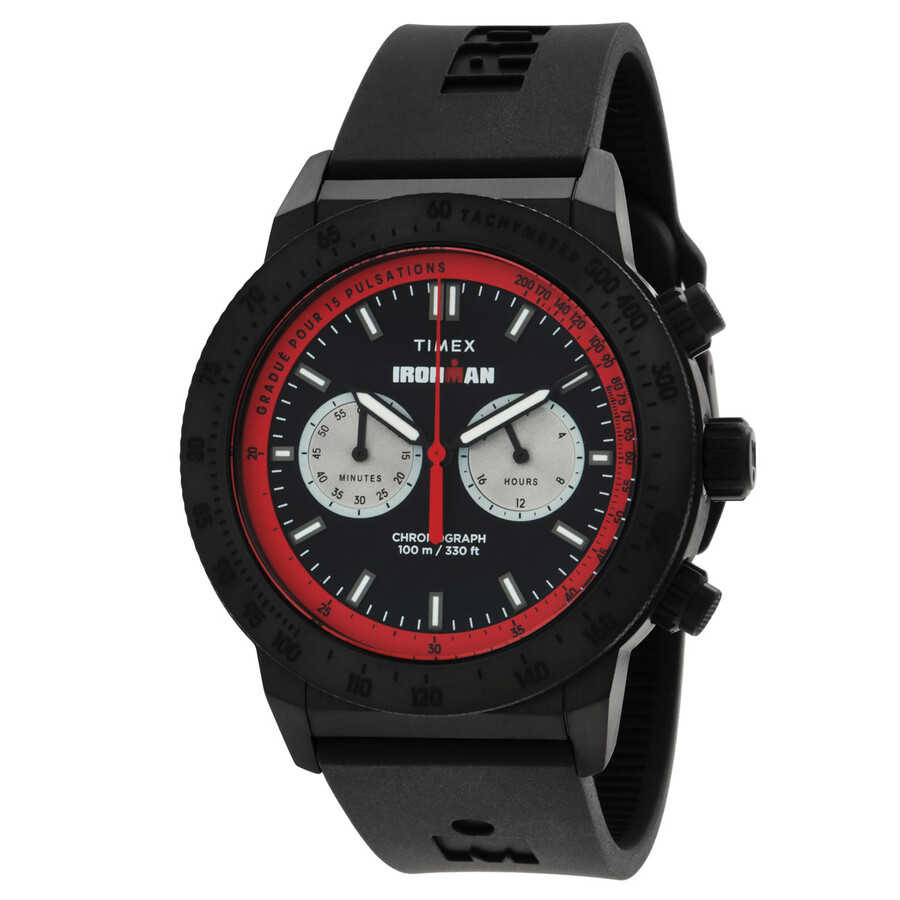 Timex Ironman Challenger ウオッチ メンズ クロノグラフ 石英 黒いこと文字記号盤 ケイ素樹脂三尺帯