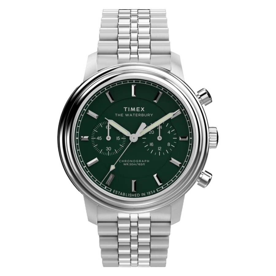 Timex Waterbury Metropolitan クロノグラフ メンズ 腕時計 グリーン文字盤 シルバー ステンレスベルト|Basqueバスク