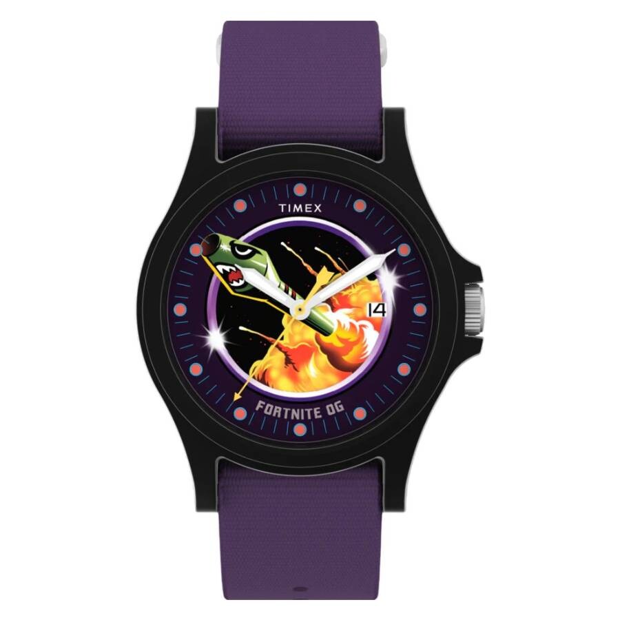 Timex メンズ ウオッチ Fortnite Acadia 石英 パープル文字記号盤 黒いこと容れもの ファブリックストラップ