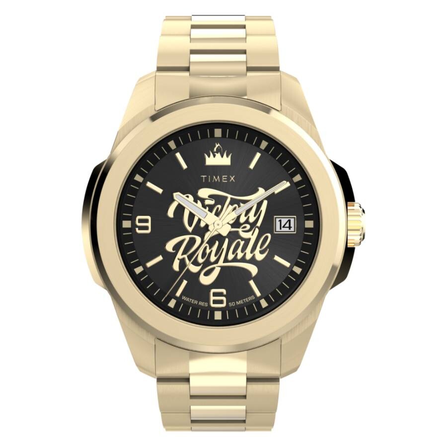 Timex X Fortnite Essex ウオッチ メンズ 石英 黒いこと文字記号盤 ゴールド音の高低 ステンレス鋼スチール写真