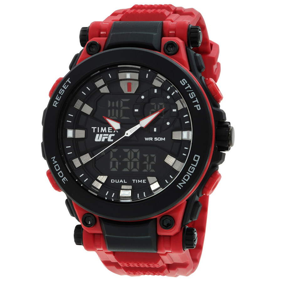 Timex UFC メンズウオッチ デジアナ 黒いこと文字記号盤 赤いこと脂同盟罷工一回り スポーツウォッチ