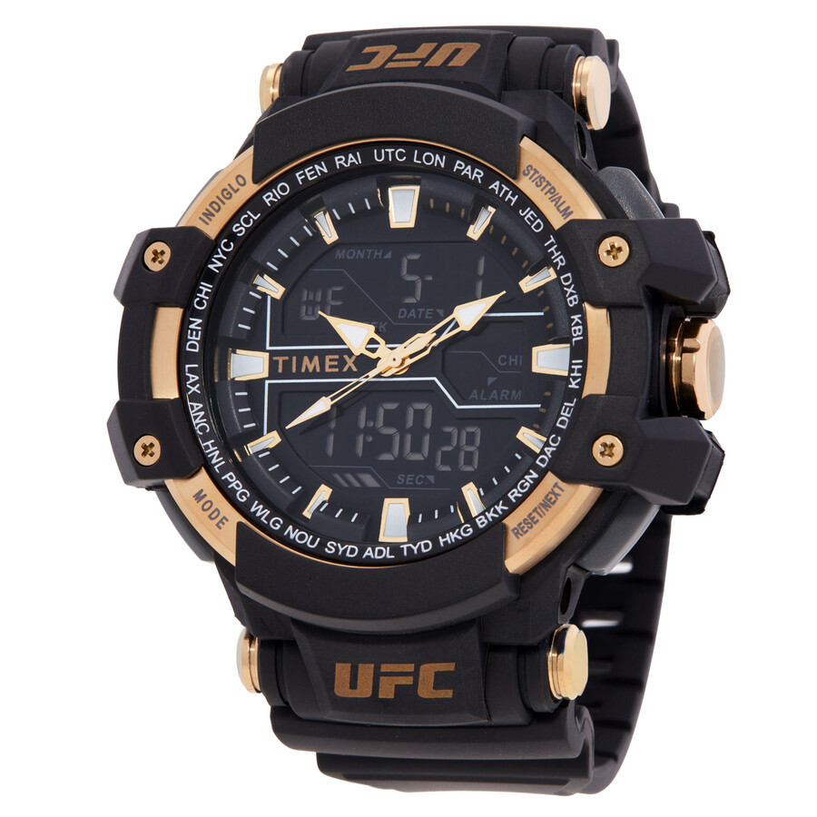 Timex メンズ ウオッチ アナログ・デジタル UFC Combat 石英 黒いこと ゴールド 天然ゴム三尺帯