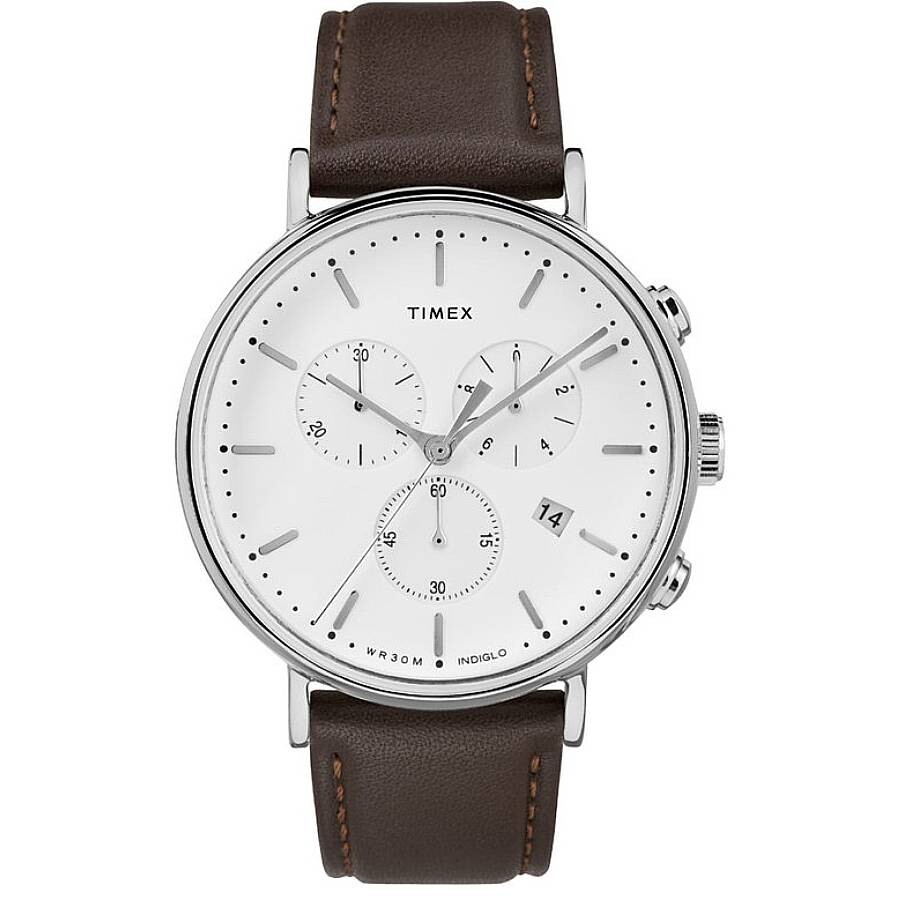 Timex Fairfield クロノグラフ メンズ ウオッチ 石英 白いこと文字記号盤 ブラウンレザーベルト