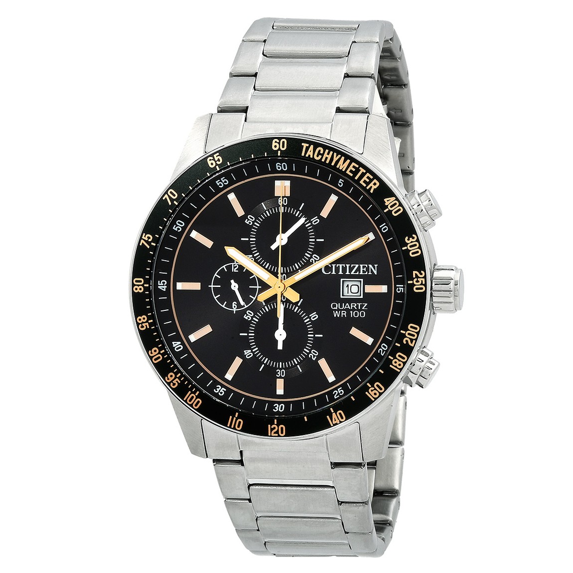 Citizen Chronograph Quartz 腕時計 ブラックダイヤル ステンレスベルト メンズ AN3681-57E|Basqueバスク