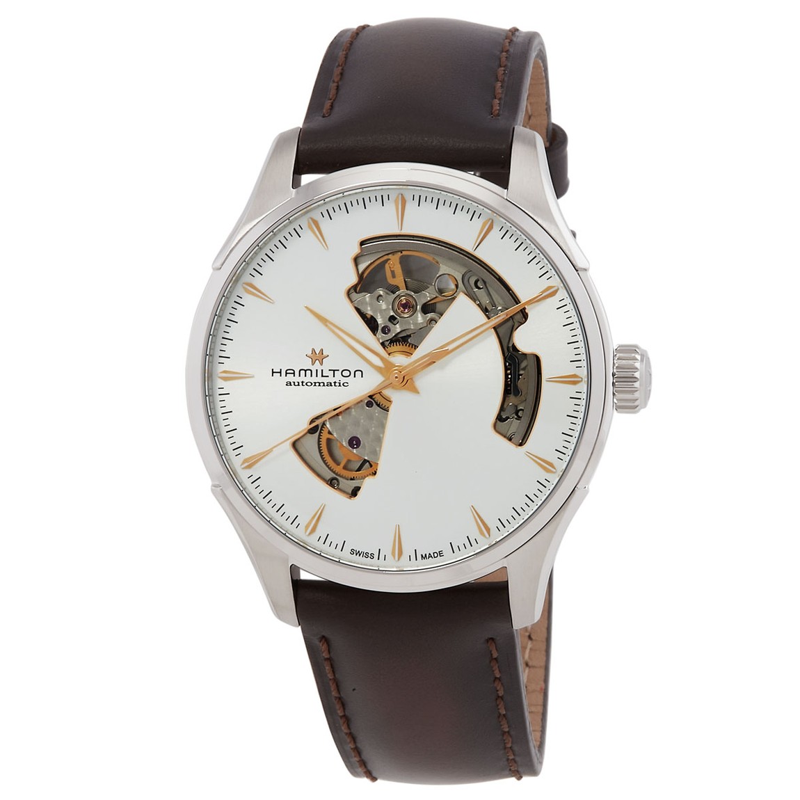 Hamilton Jazzmaster Open Heart Auto 腕時計 シルバーダイヤル ブラウンレザー 自動巻 メンズ H32675551｜Basqueバスク