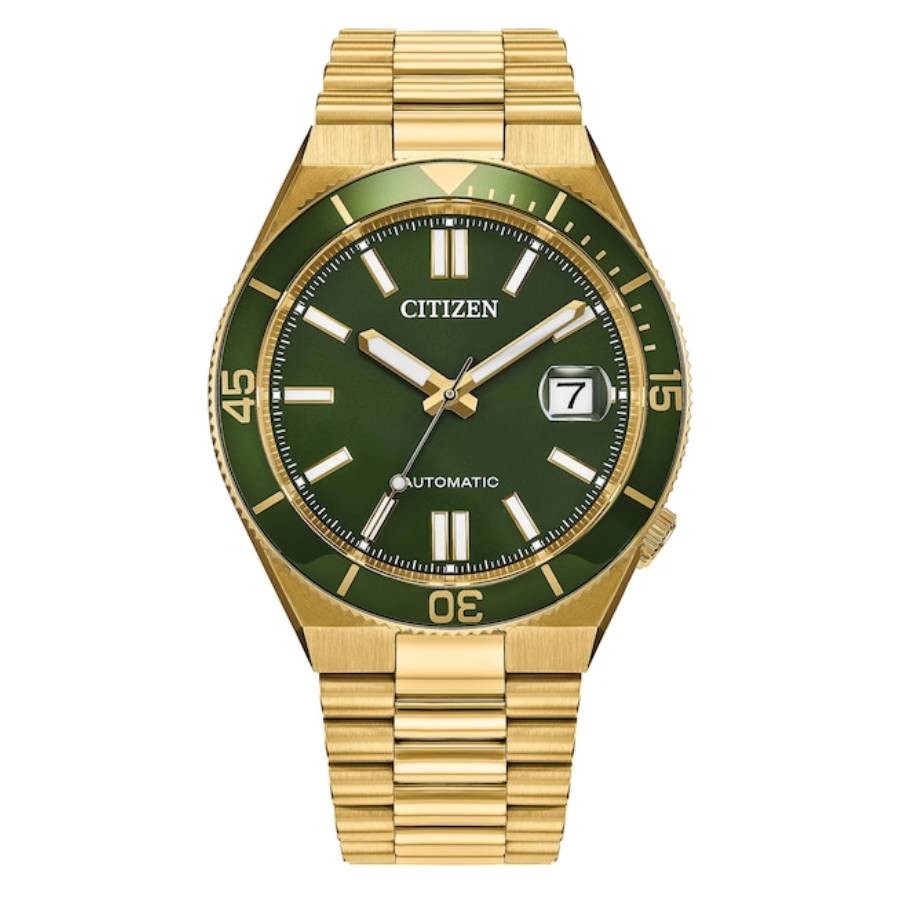 Citizen Tsuyosa Shore 腕時計 自動巻き メンズ グリーン文字盤 ゴールド NJ0232-53X｜Basqueバスク
