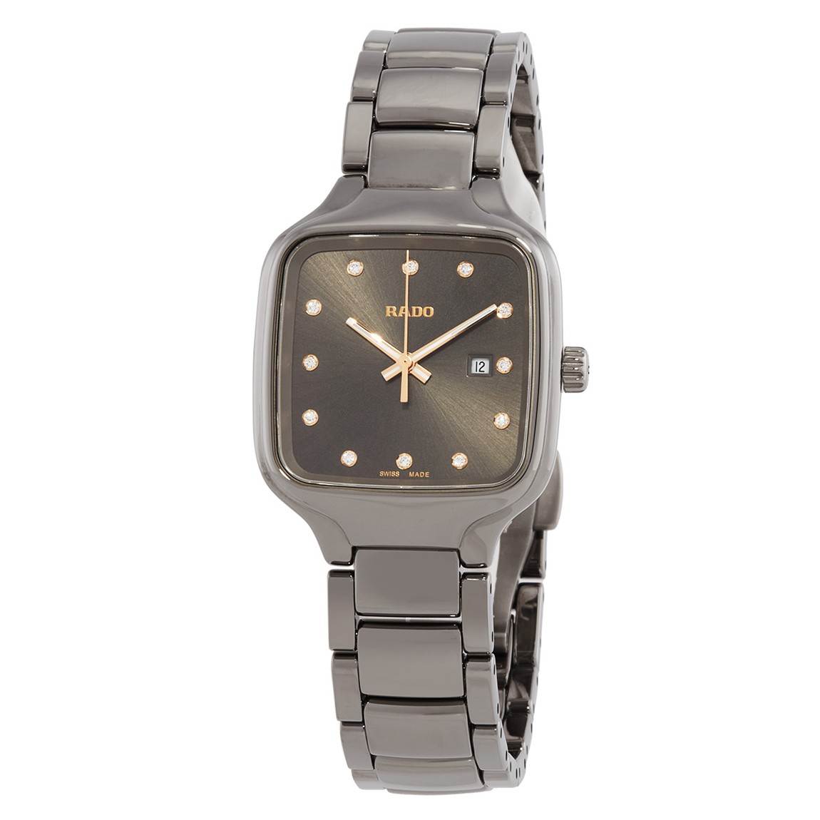Rado True Square 腕時計 レディース クオーツ グレー文字盤 ダイヤモンド プラズマハイテクセラミック R27079702｜Basqueバスク