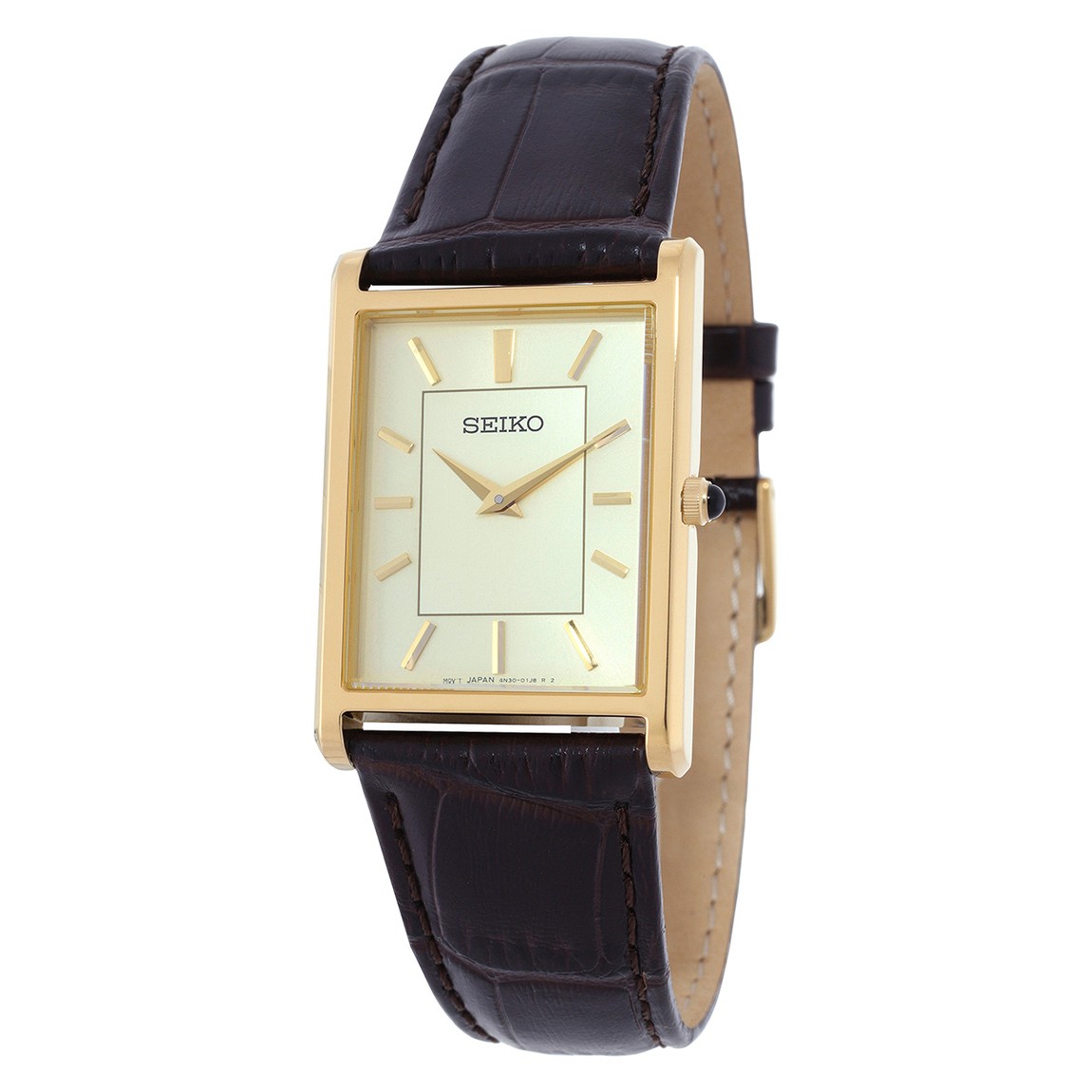 Seiko Classic 腕時計 ゴールド文字盤 クオーツ ダークブラウンレザーベルト メンズ SWR106P1｜Basqueバスク