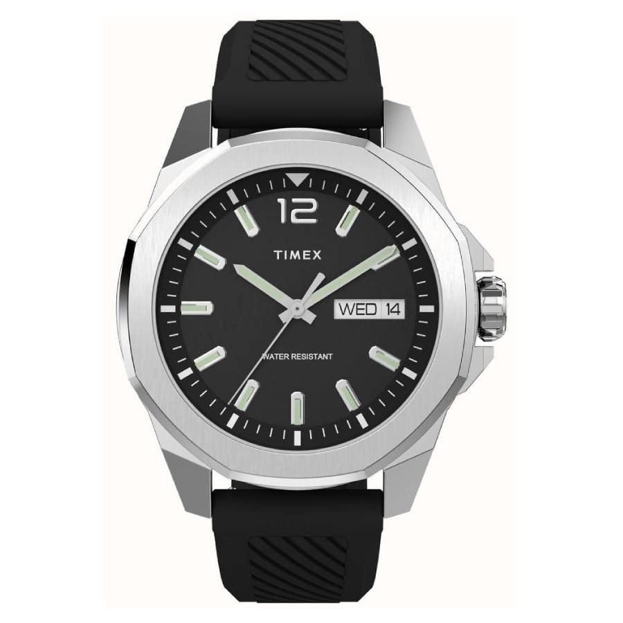 Timex Essex Avenue 腕時計 メンズ ブラック文字盤 クオーツ シルバーケース シリコンベルト TW2W42900｜Basqueバスク