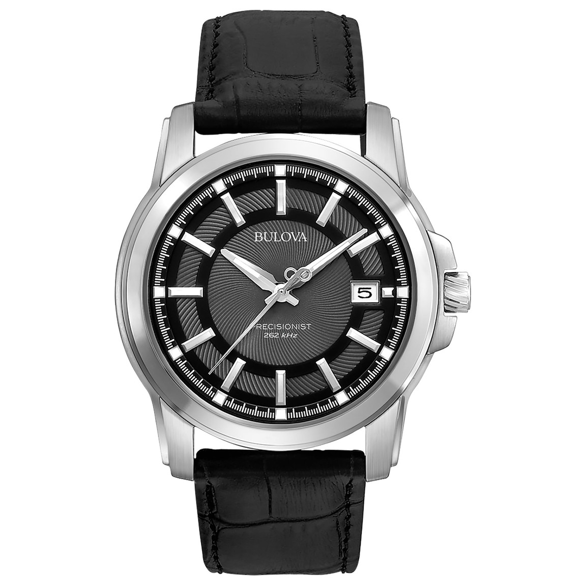 Bulova Precisionist 腕時計 メンズ 3針 カレンダー ステンレススチール ブラックレザーストラップ ブラック文字盤 96B158｜Basqueバスク