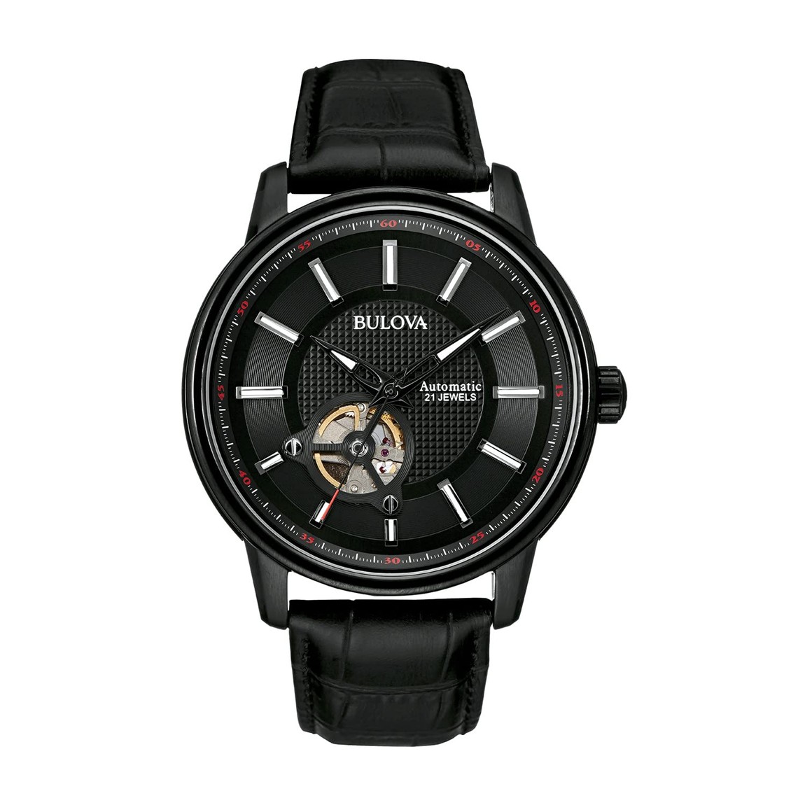 Bulova Classic 98A139 腕時計 メンズ 自動巻 ブラック文字盤 レザーバンド 98A139｜Basqueバスク