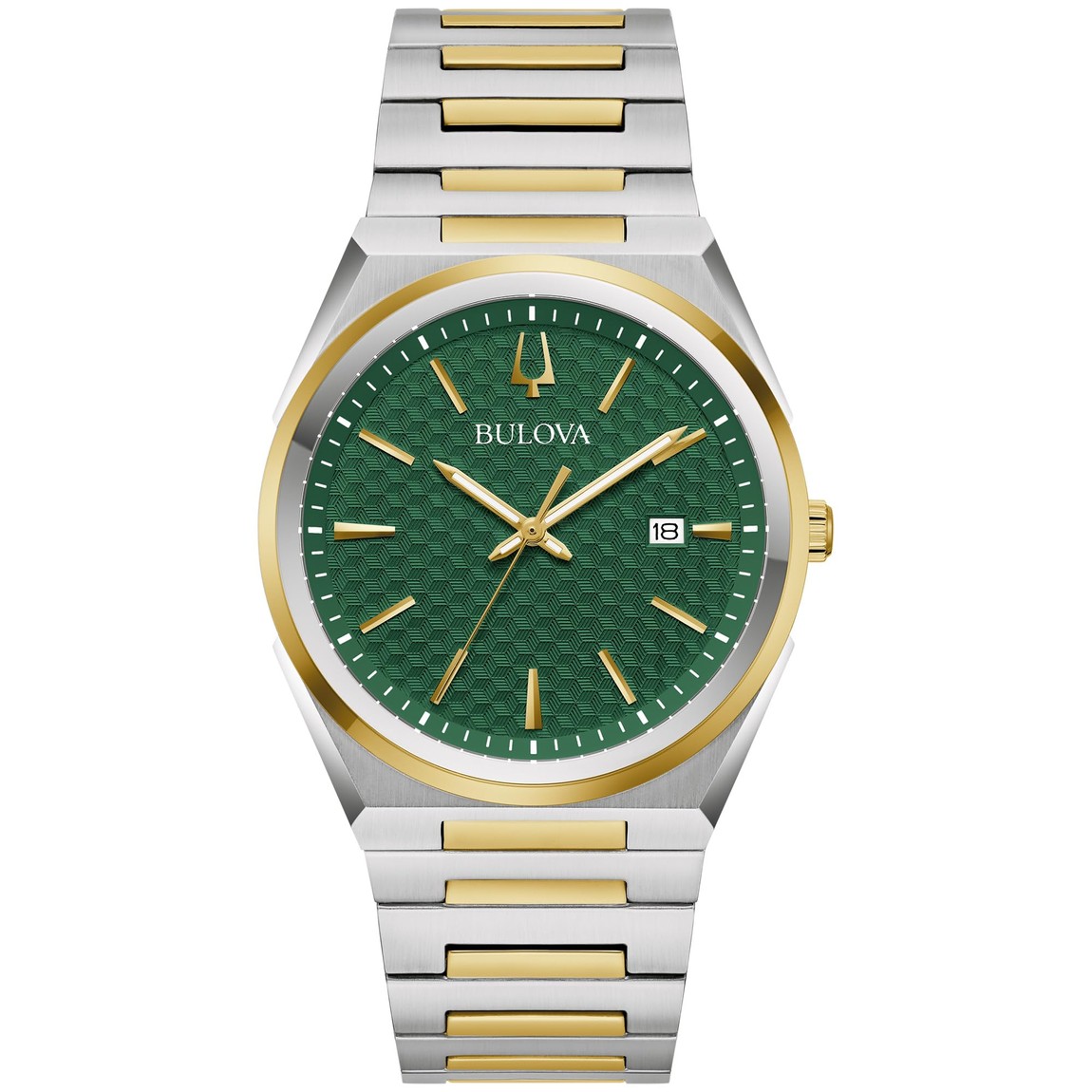 Bulova Classic Quartz 腕時計 メンズ グリーン文字盤 ツートーン ステンレススチール カレンダー 98B444｜Basqueバスク