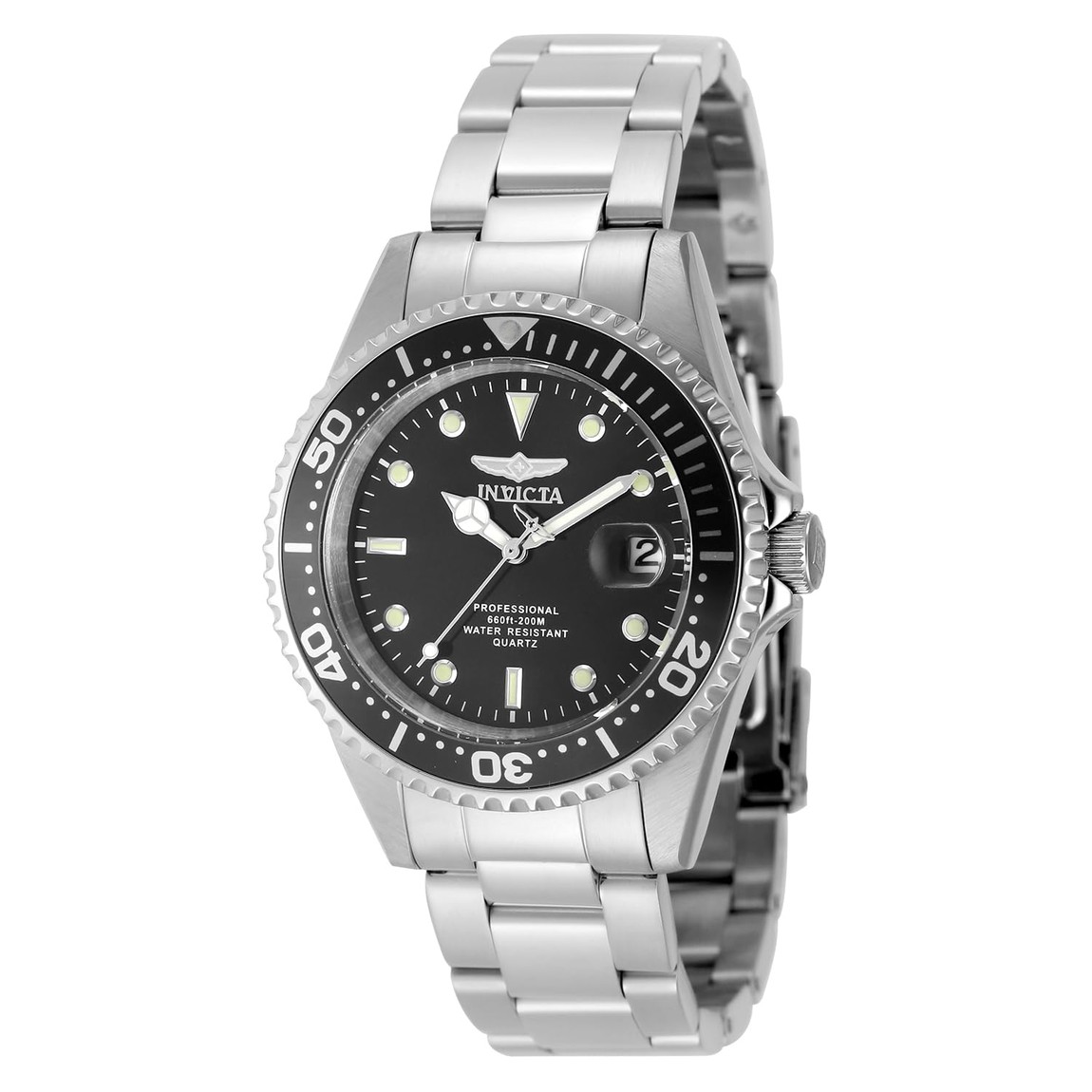 Invicta Pro Diver 腕時計 メンズ 37.5mm ステンレススチール ブラックダイヤル クオーツ PC32|Basqueバスク