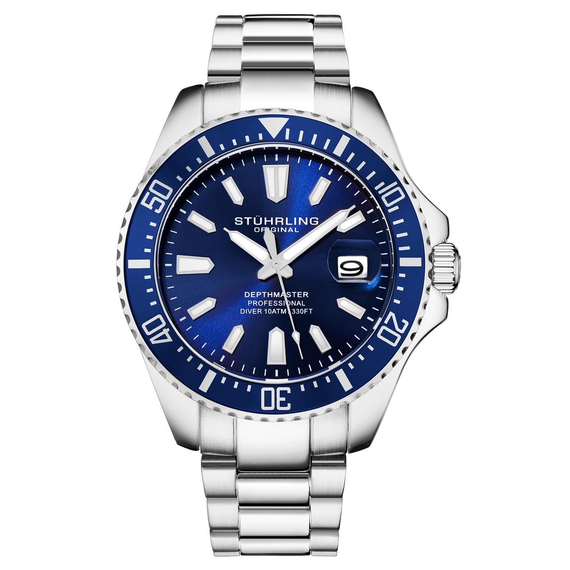 Stuhrling Original Pro Dive 腕時計 42mmケース ブルー文字盤 クオーツ メンズ ステンレスブレスレット|Basqueバスク
