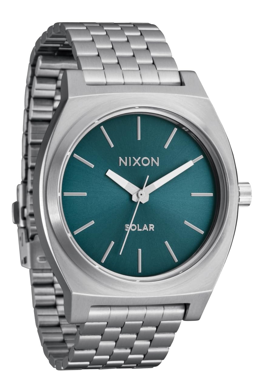 NIXON Time Teller Solar 腕時計 メンズ シルバー/ダスティーブルー文字盤 ソーラー 100m防水 A1369|Basqueバスク