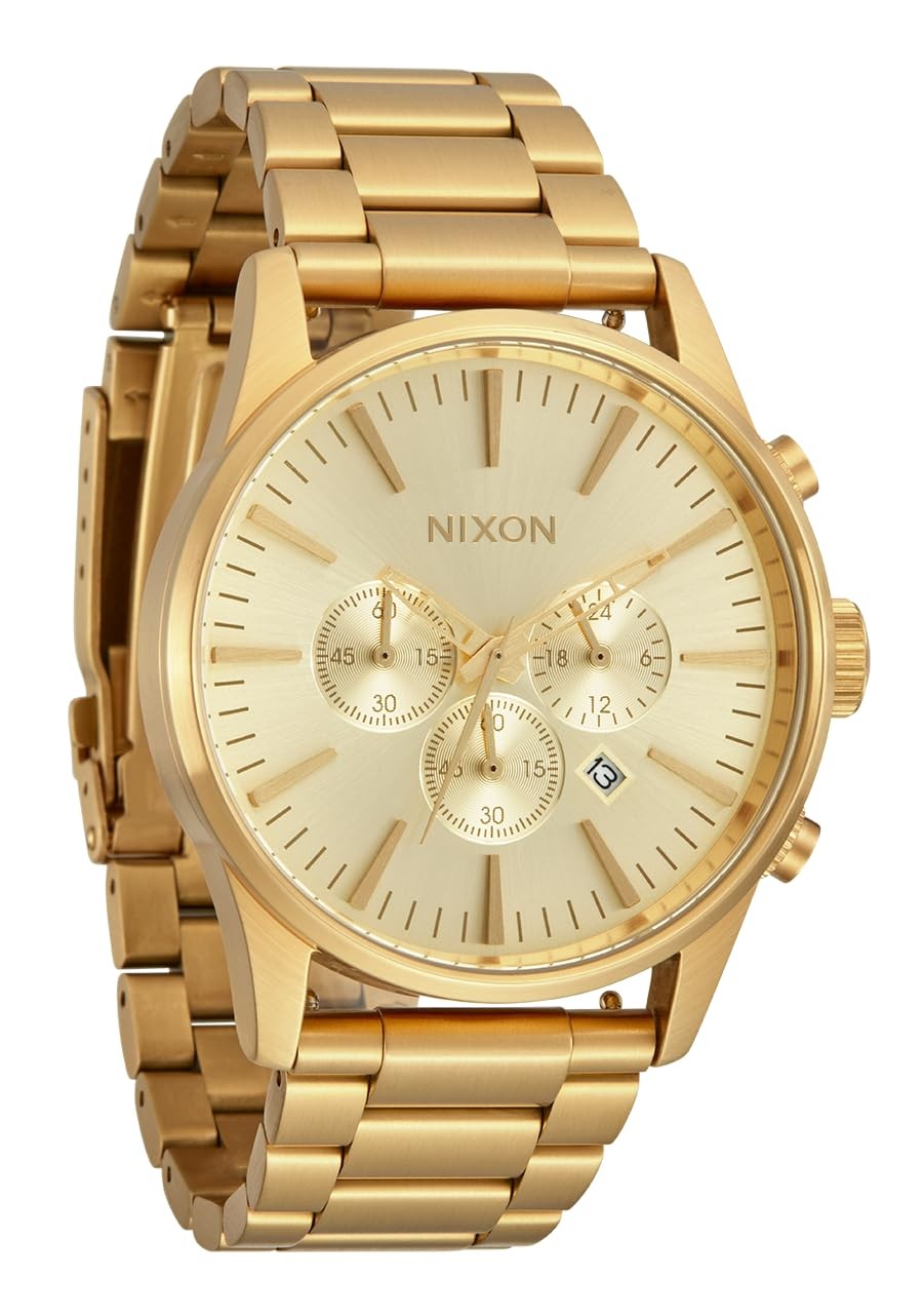 NIXON Sentry Chrono 腕時計 ゴールド文字盤 クオーツ メンズ クロノグラフ A1390｜Basqueバスク