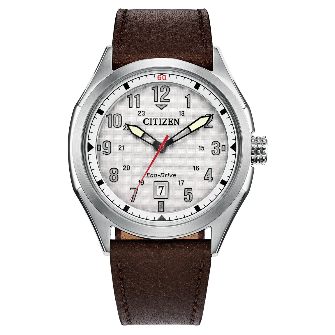 CITIZEN Terra Force 腕時計 エコドライブ シルバー文字盤 ブラウンレザーベルト メンズ AW1890-19B|Basqueバスク