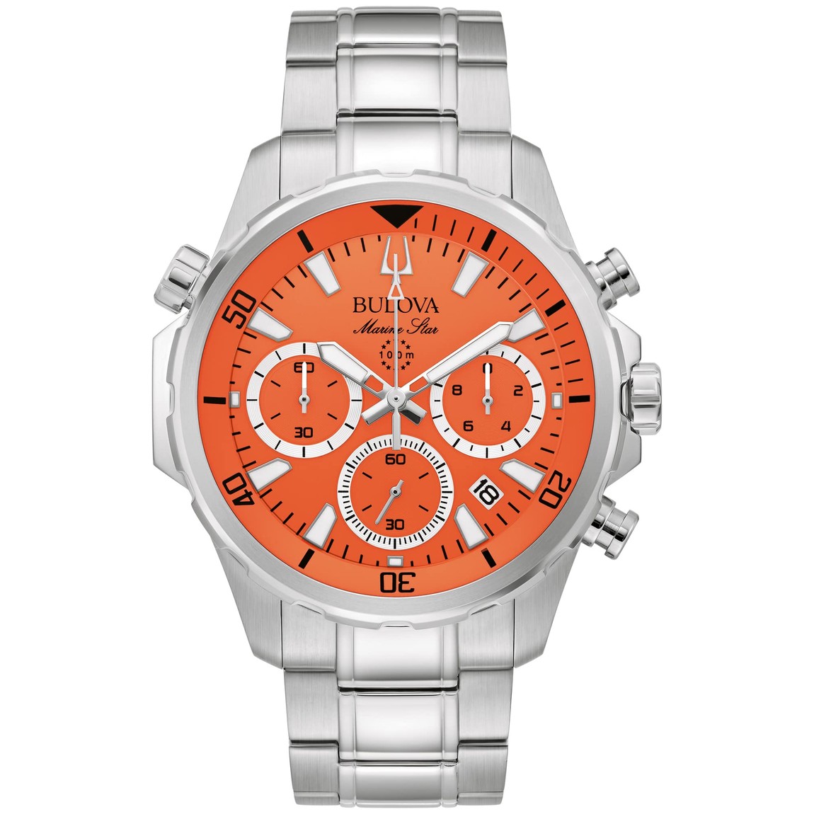 Bulova Marine Star 腕時計 オレンジ文字盤 クロノグラフ メンズ ステンレス 96B395｜Basqueバスク