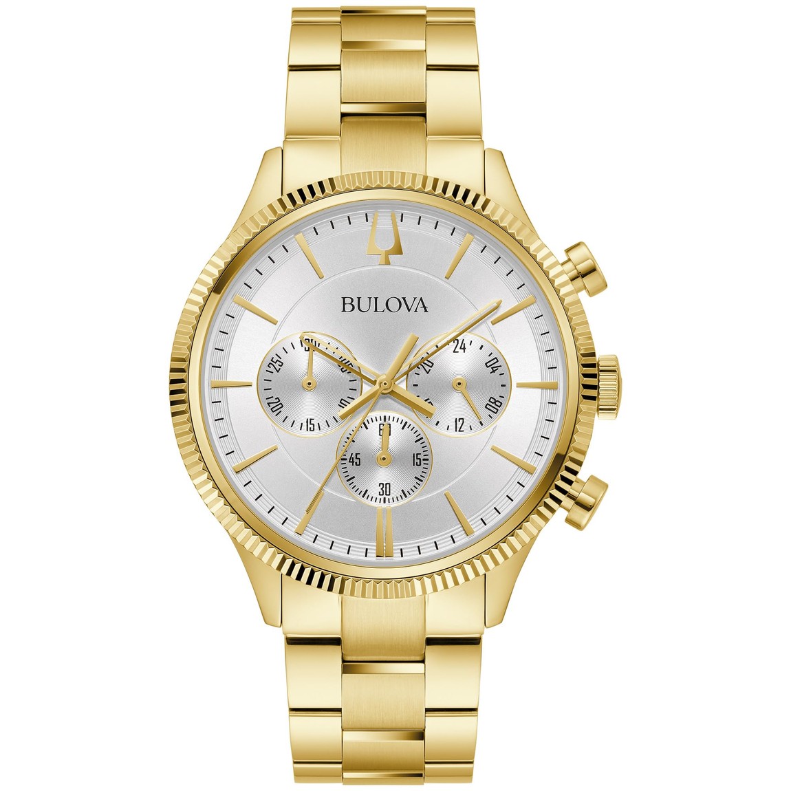 Bulova Classic クロノグラフ 6針 クオーツ 腕時計 メンズ ゴールド ステンレススチール シルバーホワイト文字盤 43mm 97A190｜Basqueバスク 60,775円