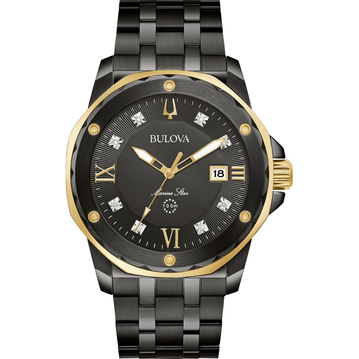 Bulova Marine Star 腕時計 ブラック文字盤 8ポイントダイヤモンド クオーツ メンズ 98D176｜Basqueバスク