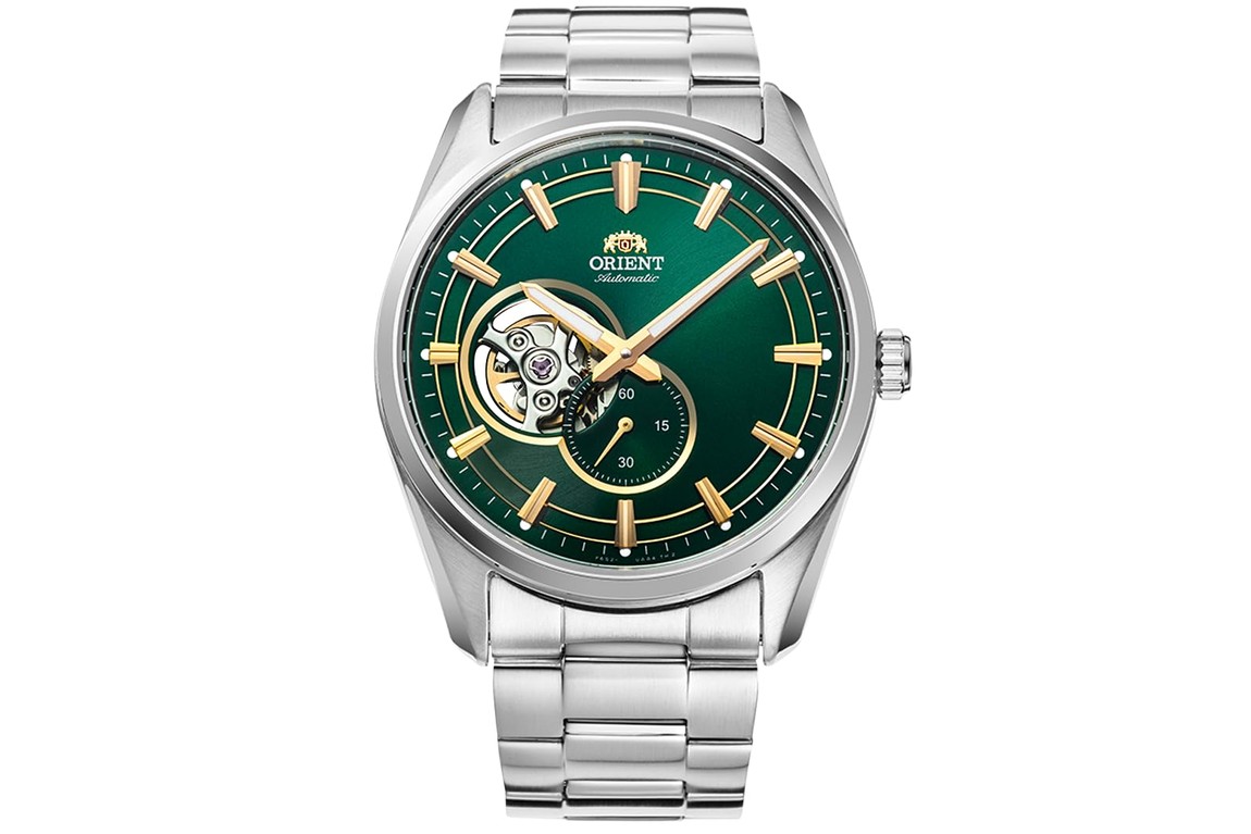 Orient Semi-Skeleton Dress Watch 腕時計 自動巻き サファイアクリスタル グリーン文字盤 メンズ RA-AR0008E30B|Basqueバスク