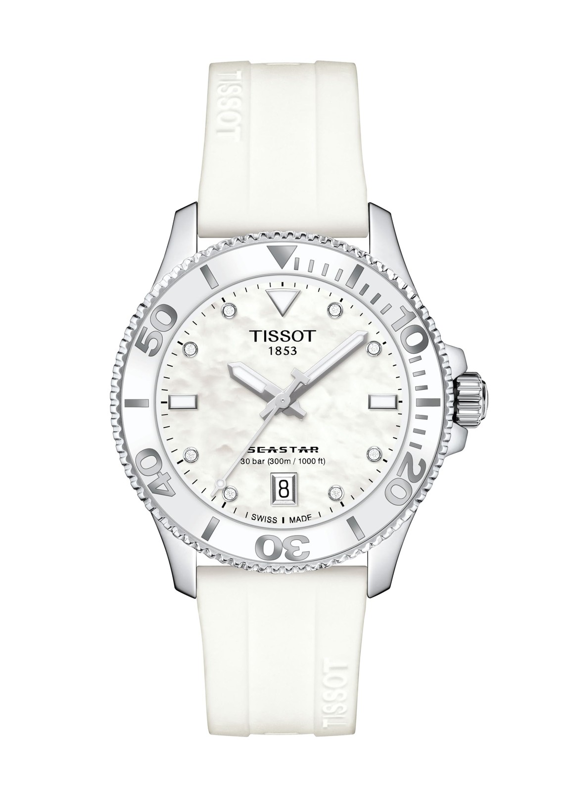 Tissot Seastar 1000 腕時計 レディース ホワイトマザーオブパール クオーツ 36mm シリコンストラップ T1202101711600｜Basqueバスク