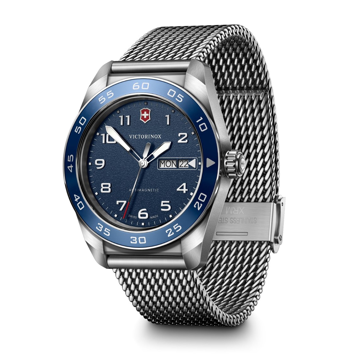Victorinox Swiss Army Quartz 腕時計 ブルー文字盤 ステンレスメッシュベルト メンズ 42mm 242042｜Basqueバスク