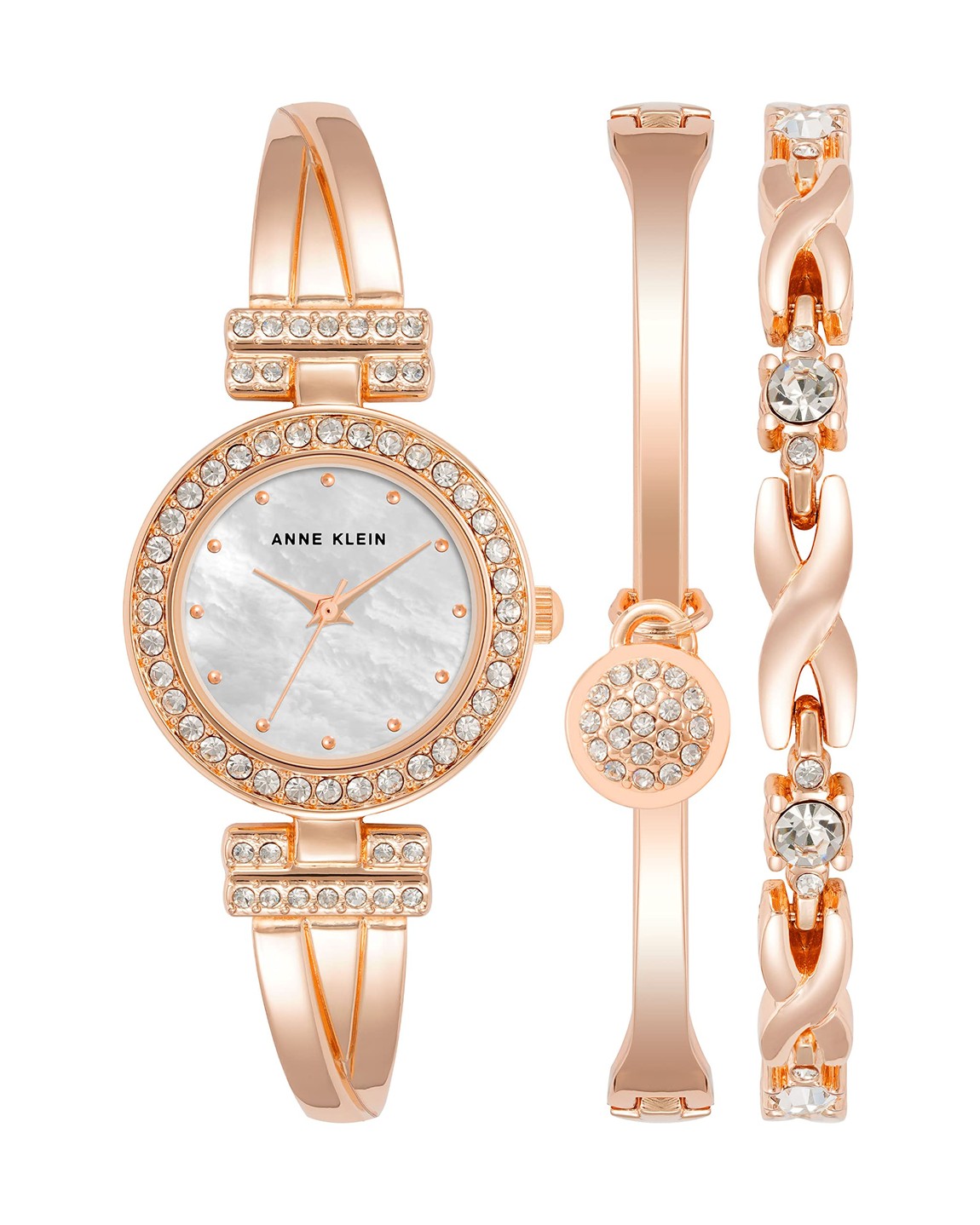 Anne Klein Bangle Watch and Bracelet Set 腕時計 ローズゴールド マザーオブパール クリスタル レディース|Basqueバスク