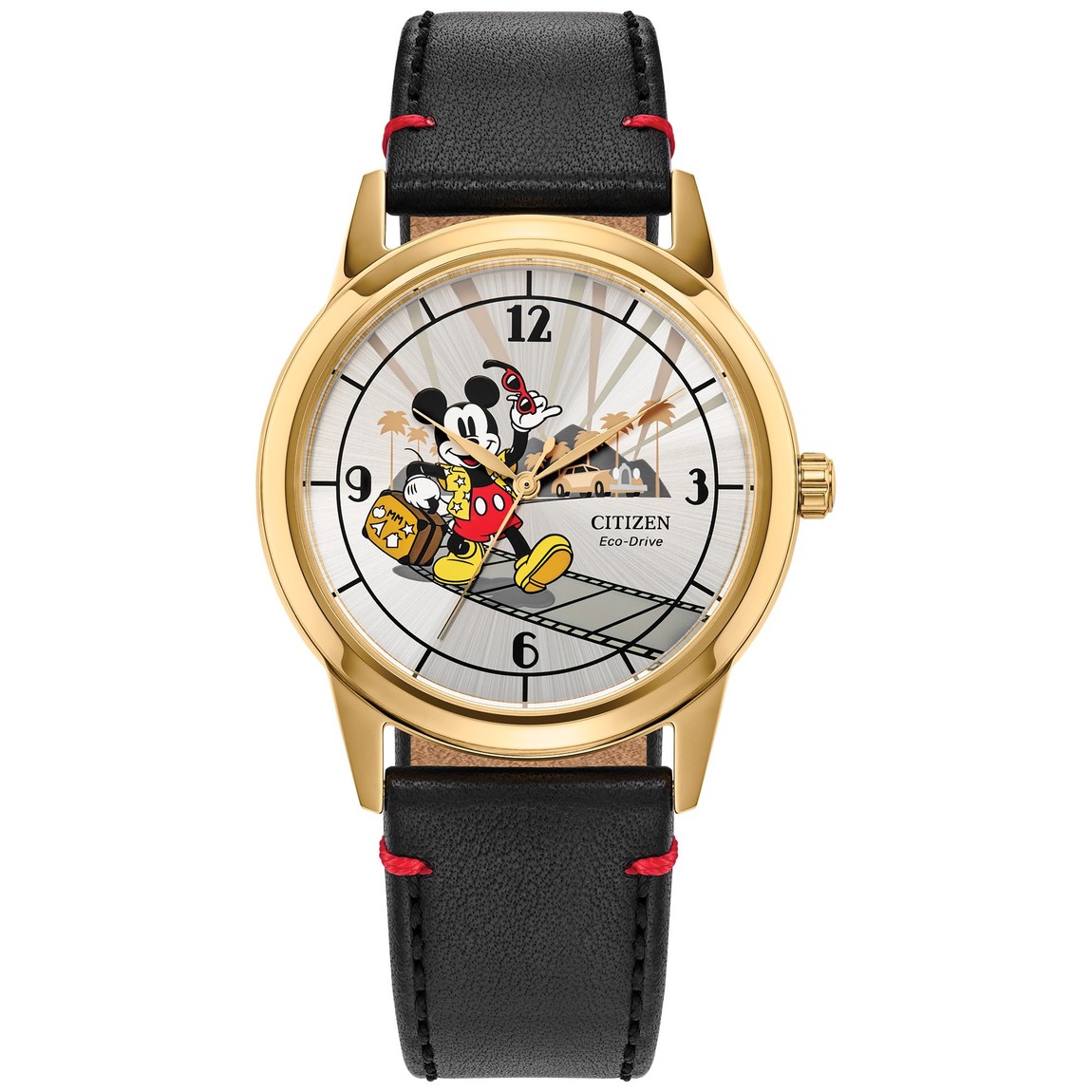 Citizen Disney Mickey Mouse 腕時計 エコ・ドライブ シルバー文字盤 ブラックレザーベルト メンズ FE7063-07W|Basqueバスク