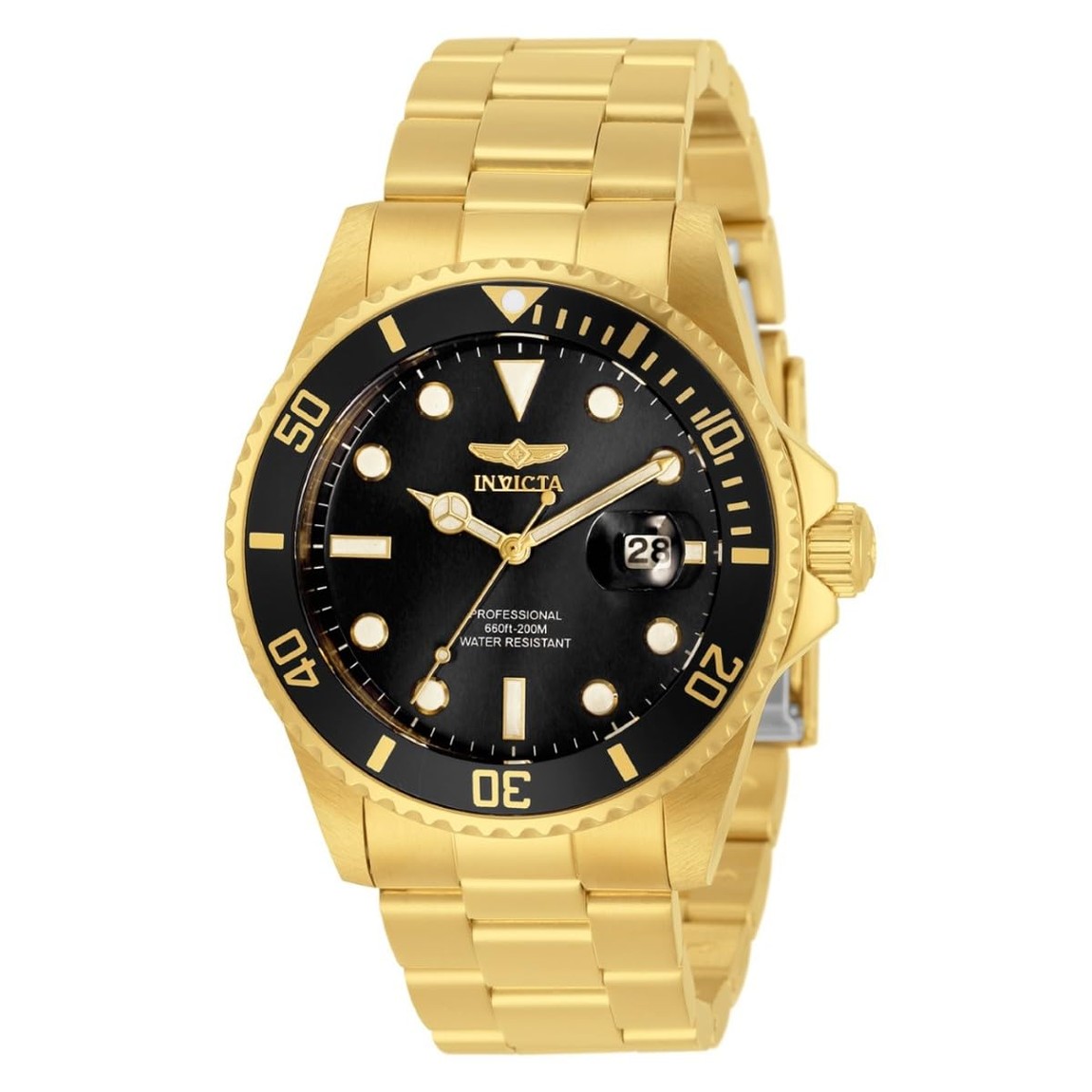 Invicta Pro Diver 腕時計 ブラックダイヤル イエローゴールド メンズ クオーツ 33271｜Basqueバスク