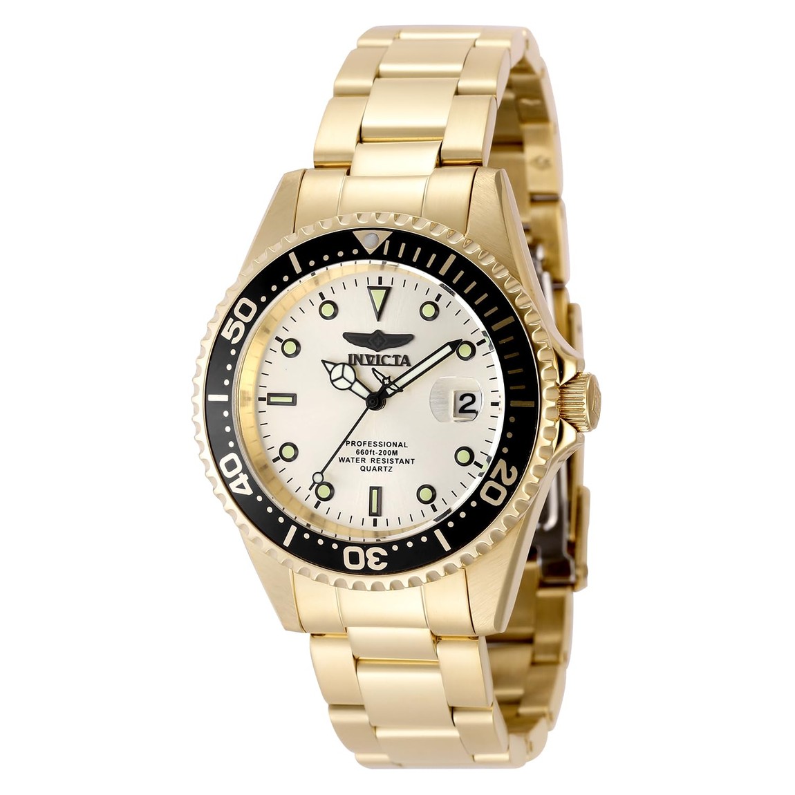 Invicta Pro Diver 腕時計 メンズ 37.5mm ゴールド ステンレス クオーツ ゴールド文字盤 PC32|Basqueバスク
