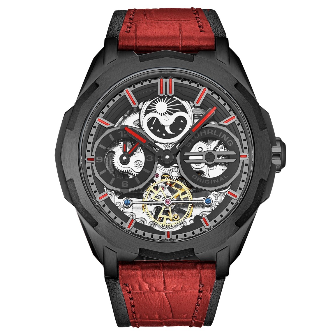 Stuhrling Original Navigator 腕時計 メンズ 自動巻 デュアルタイム スケルトン ステンレス 46mm｜Basqueバスク