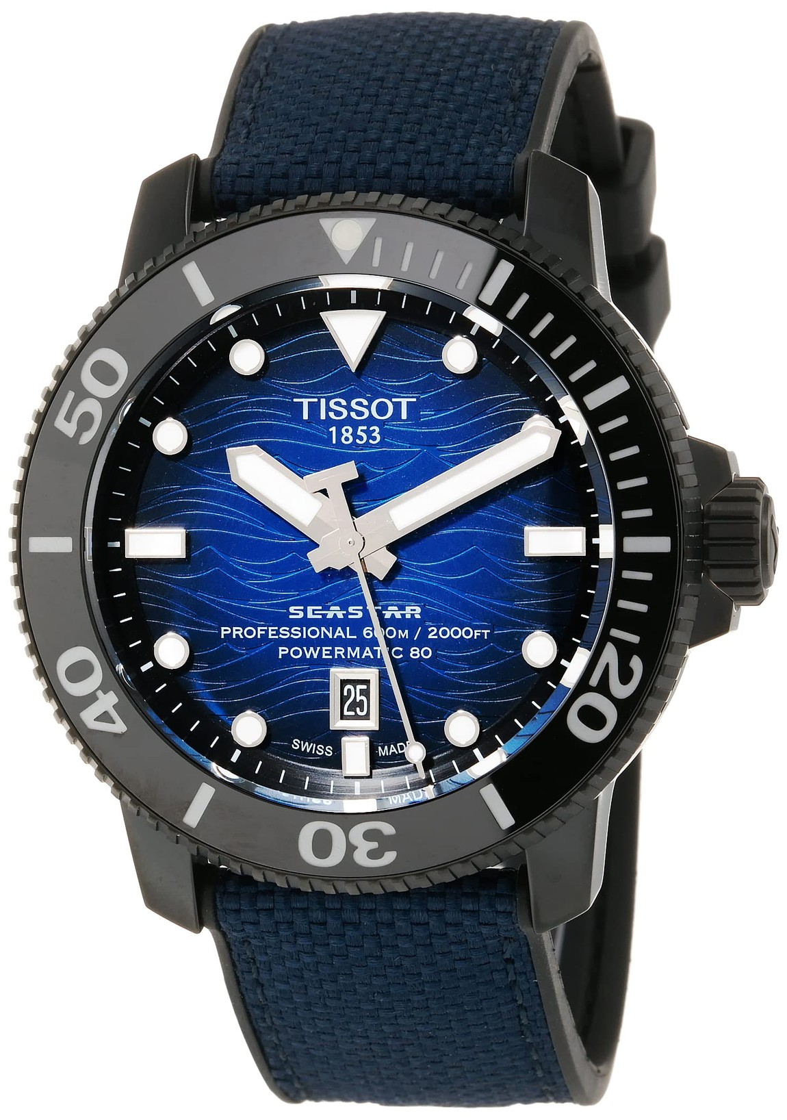 Tissot Seastar 2000 Professional Powermatic 80 腕時計 メンズ ブルー/ブラック文字盤 ラバーベルト 600m防水 T1206073704100｜Basqueバスク