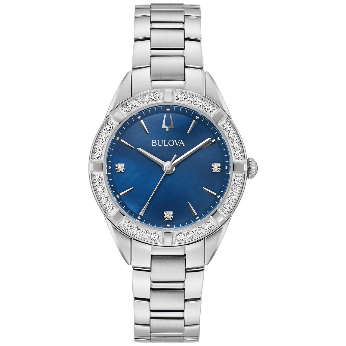 Bulova Ladies' Classic Sutton 腕時計 ブルーマザーオブパール ダイヤモンドベゼル ステンレス クオーツ 96R243｜Basqueバスク