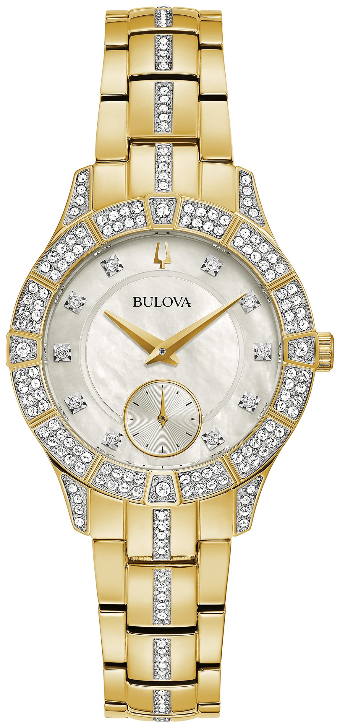Bulova Ladies' Crystal Phantom 腕時計 ホワイトマザーオブパール ゴールド ステンレス クォーツ レディース 98L283｜Basqueバスク