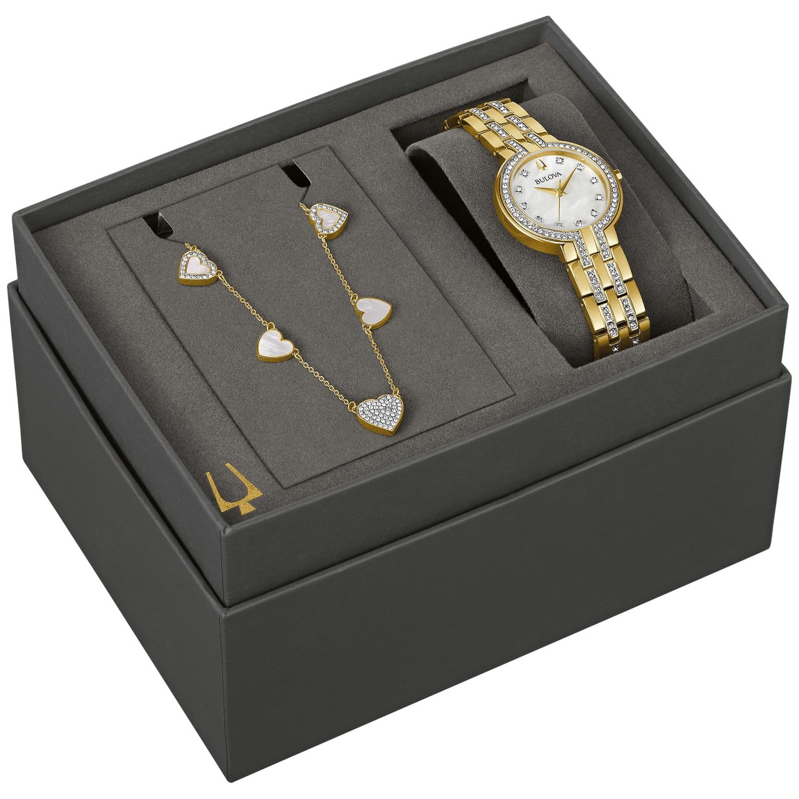 Bulova Crystal 腕時計 レディース ゴールド ステンレス マザーオブパール 30mm ネックレス付 98X138｜Basqueバスク