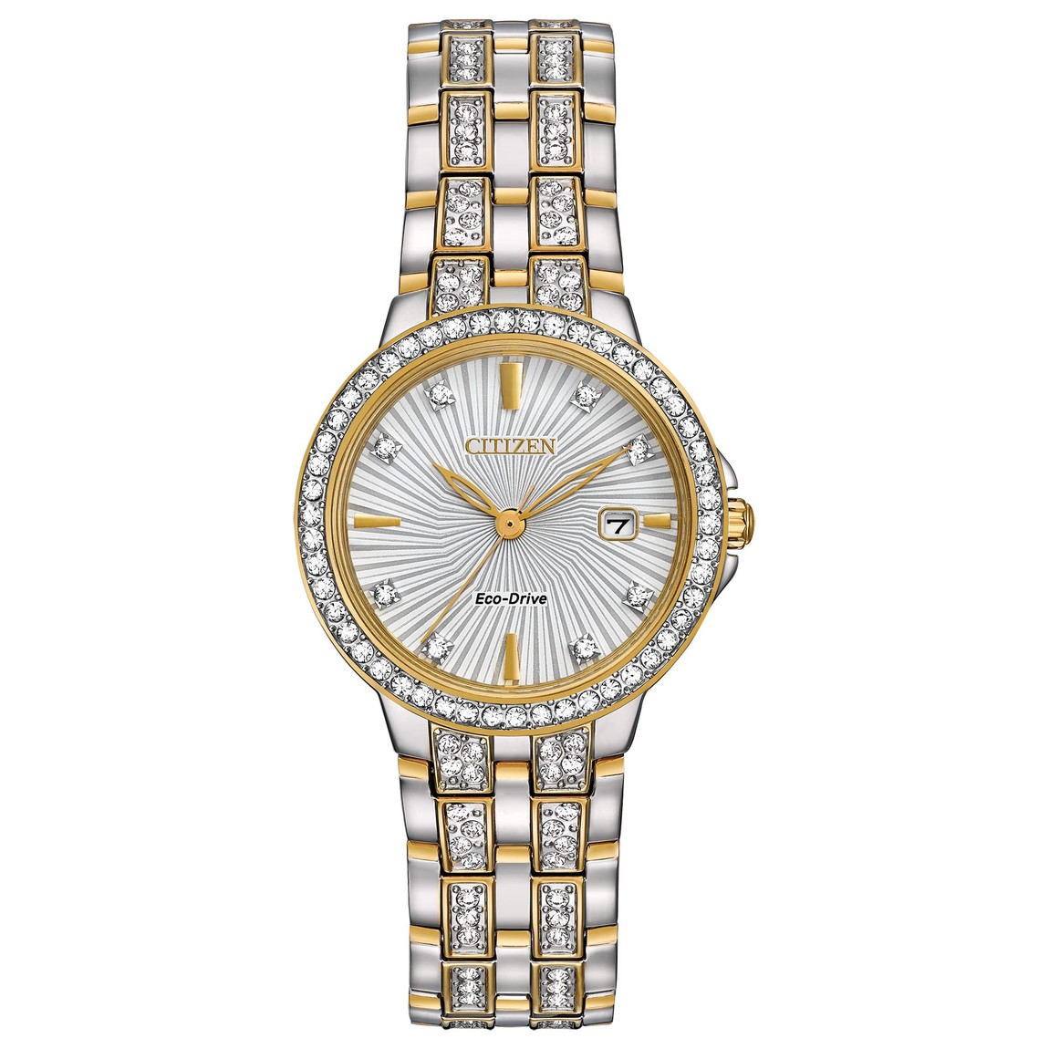 Citizen Eco-Drive Dress Classic Crystal 腕時計 レディース シルバー文字盤 ツートーン ステンレス EW2344-57A|Basqueバスク