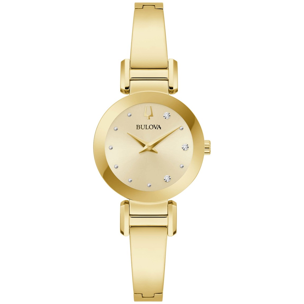 Bulova Marc Anthony Modern ダイヤモンド イエローゴールドトーン バングルブレスレット 腕時計 シャンパン文字盤 レディース 97P164｜Basqueバスク