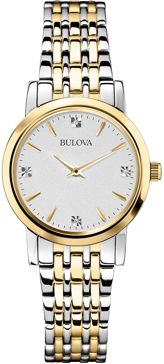 Bulova Ladies' Classic 腕時計 ダイヤモンド シルバーホワイト文字盤 2トーン ステンレススチール クオーツ レディース 98P115|Basqueバスク