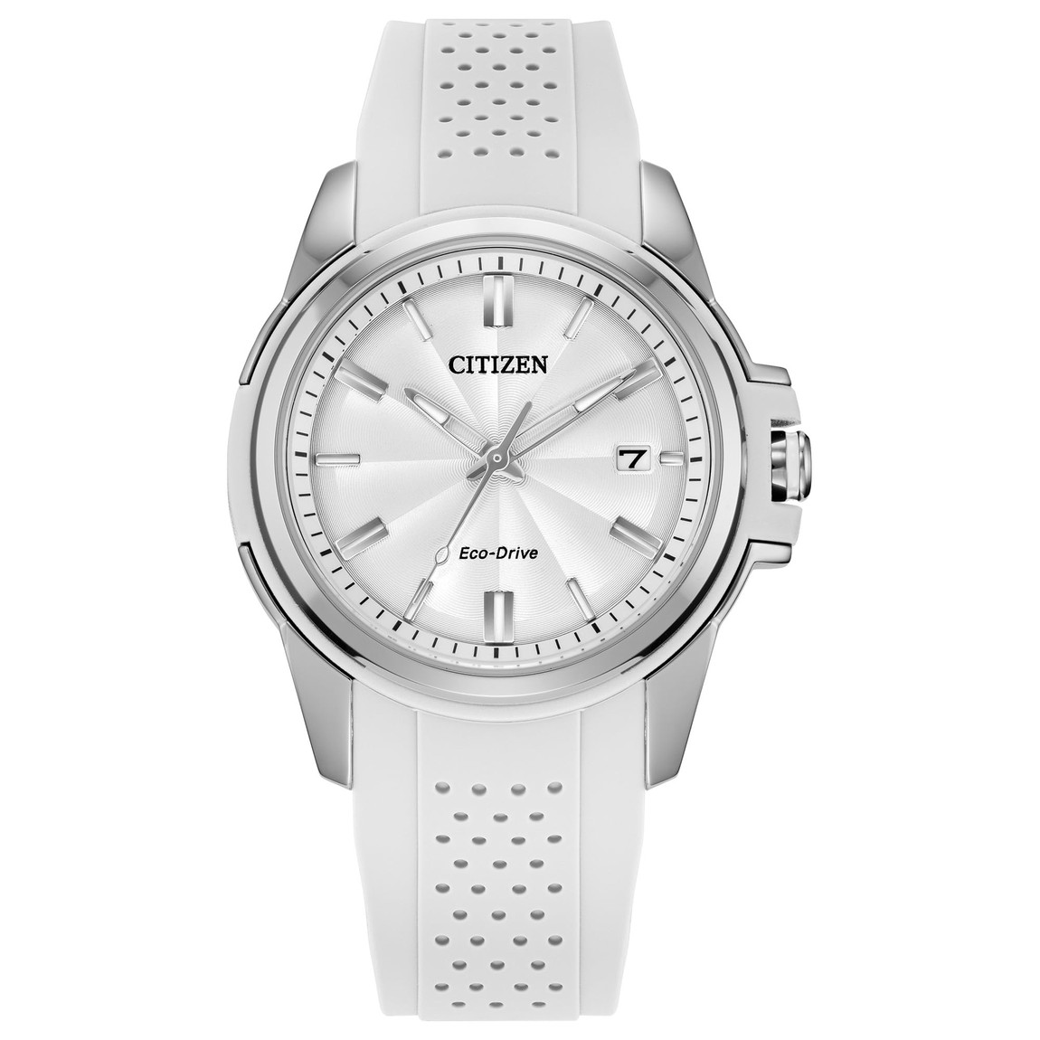 Citizen Eco-Drive Classic 腕時計 ホワイト文字盤 シルバーケース ホワイトラバーストラップ レディース FE6131-04A|Basqueバスク