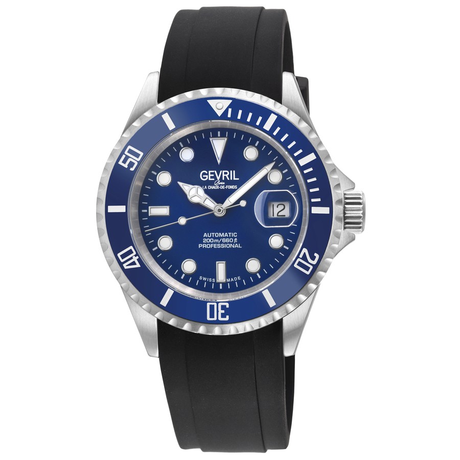 Gevril Wall Street 腕時計 自動巻 ブルーダイアル メンズ ブラックラバーストラップ 4851R|Basqueバスク
