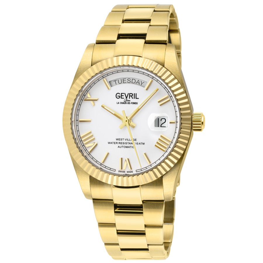 Gevril West Village 腕時計 ホワイトダイヤル 自動巻 イエローゴールド メンズ 48952B|Basqueバスク
