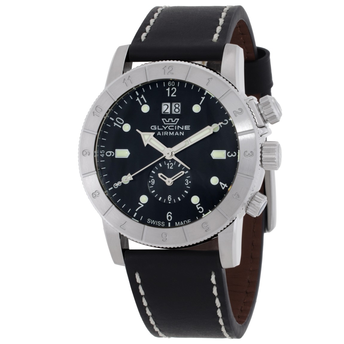 Glycine Airman Contemporary GMT 腕時計 メンズ ブラック文字盤 クオーツ ステンレス レザー GL0150｜Basqueバスク