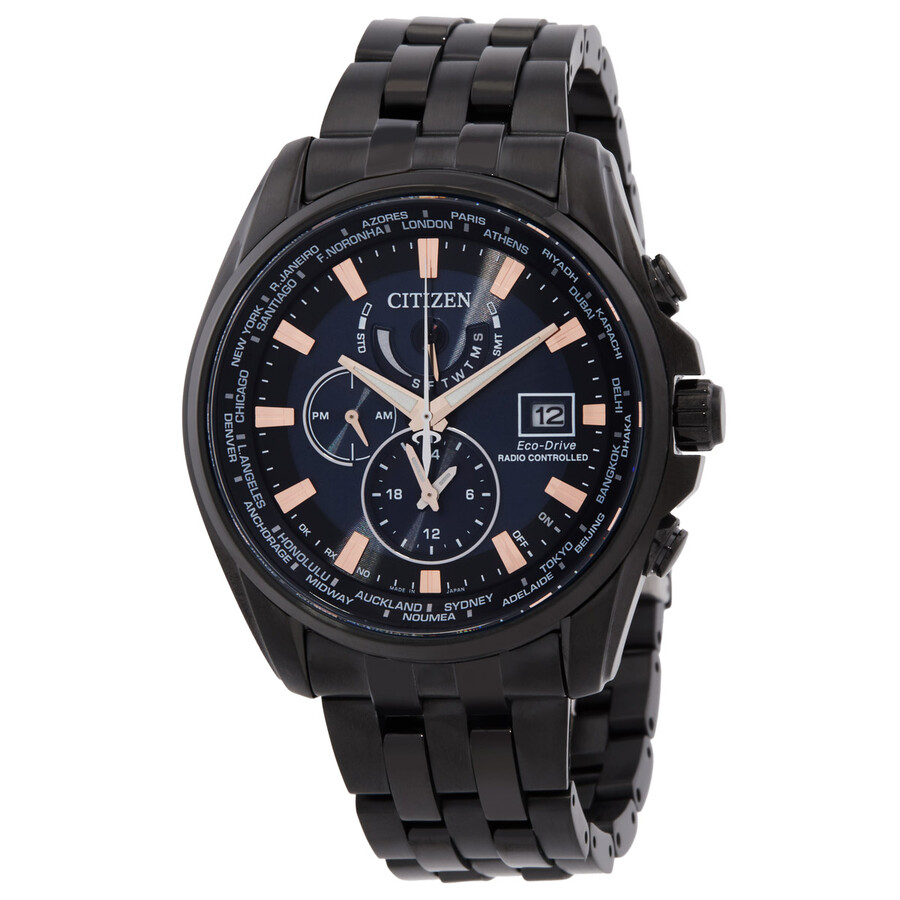 Citizenシチズンウオッチ 逆インポート Eco Drive パーペチュアル 目ざまし時計 世界ひと休み GMT 黒いこと 文字盤 メンズ 御覧になる AT9039 51L