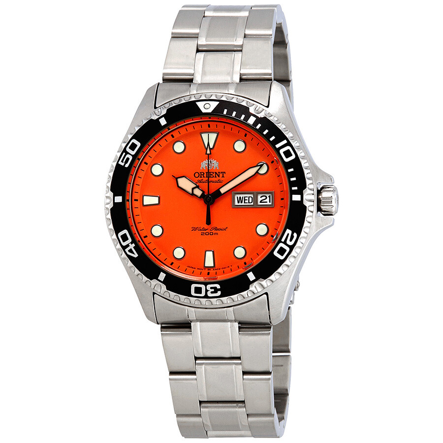 Orient Ray Raven II メンズ ウオッチ 自動小銃一巻き オレンジ色文字記号盤 ステンレス鋼三尺帯 ダイバーズスタイル 200m雨合羽