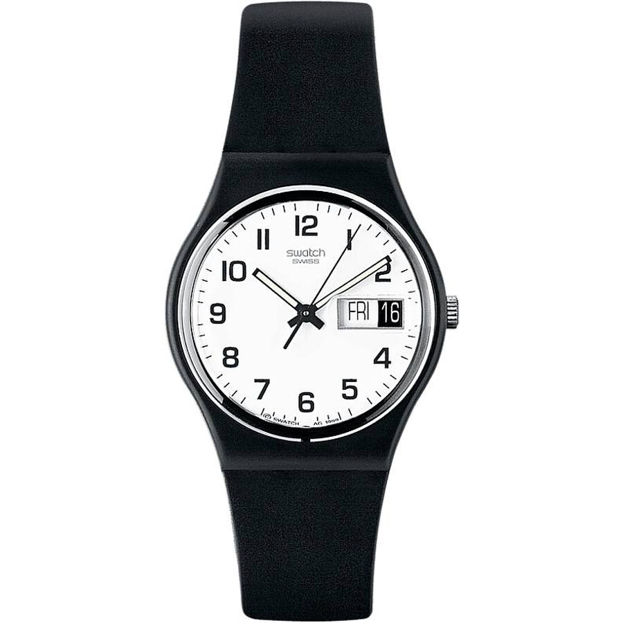 Swatch ウオッチ ユニ一発やる 石英 白いこと文字記号盤 黒いこと ケイ素樹脂三尺帯 アナログ 心地よい