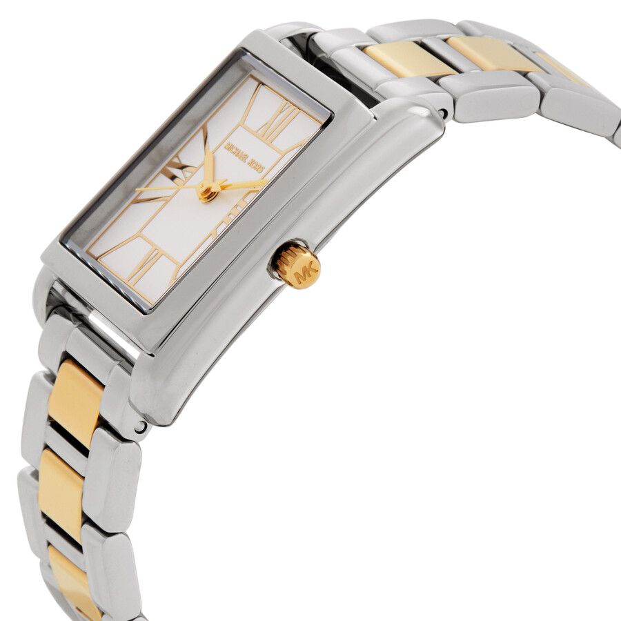 Michael Kors レディース ウオッチ 石英 レクタングルケース ツートンカラー しろがね色 ゴールド 白いこと文字記号盤