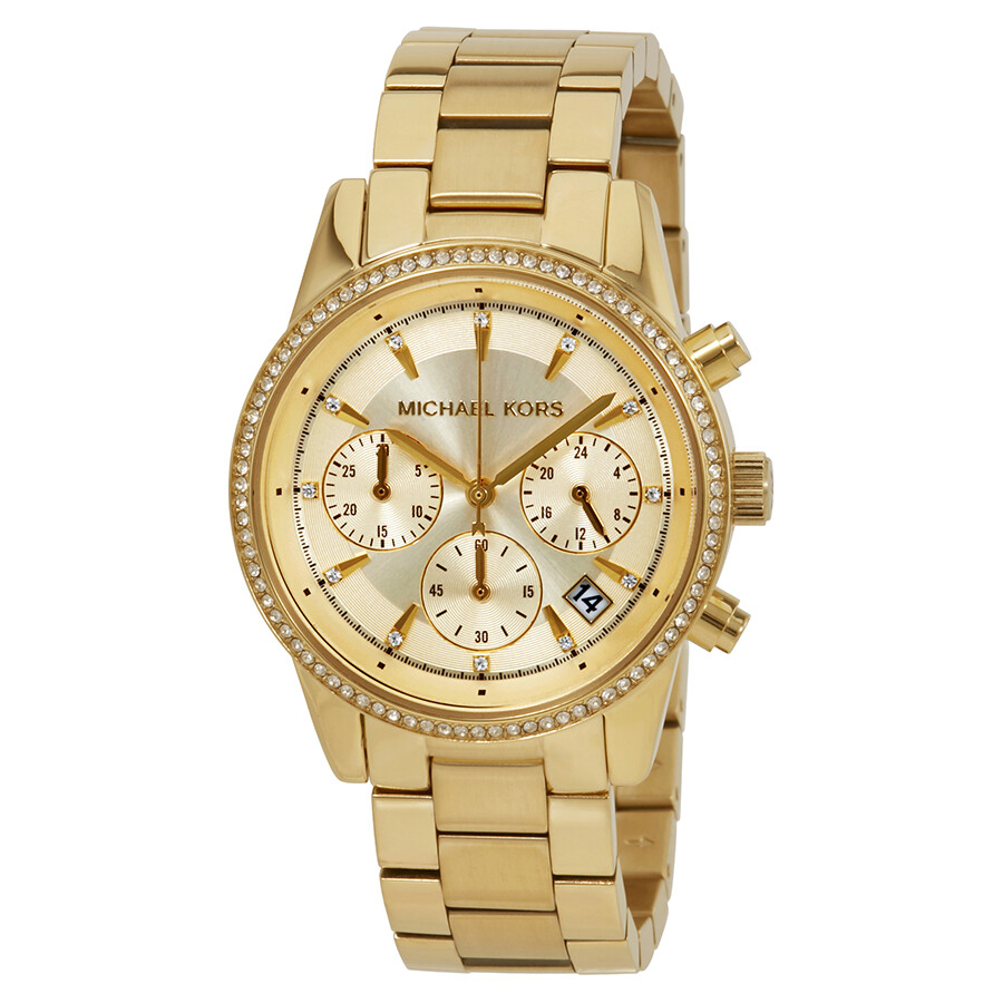 Michael Kors Ritz ウォッチ レディース ゴールド クリスタルベゼル クロノグラフ 石英