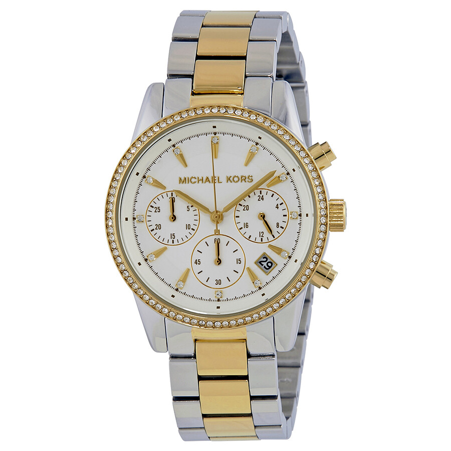 Michael Kors Ritz レディース ウオッチ クロノグラフ 石英 二人組色合い 白いこと文字記号盤 結晶